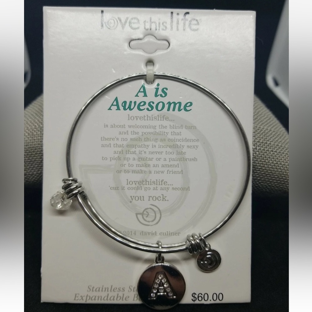 NWT Love this Life Stainless Steel Expandable Bangle Bracelet, Letter “A”